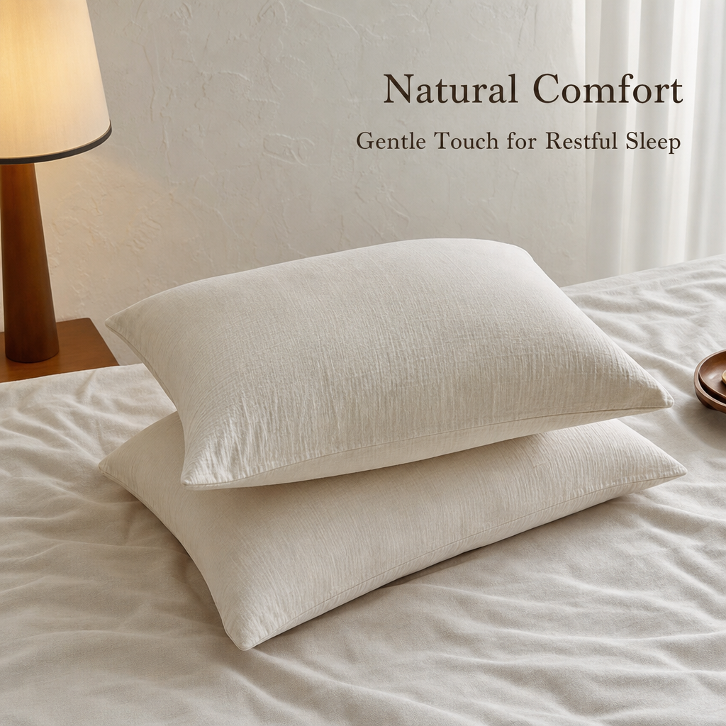 90% Cotton 10% Linen 4-Piece Bedding Set – Soft & Breathable – Fitted Sheet Style