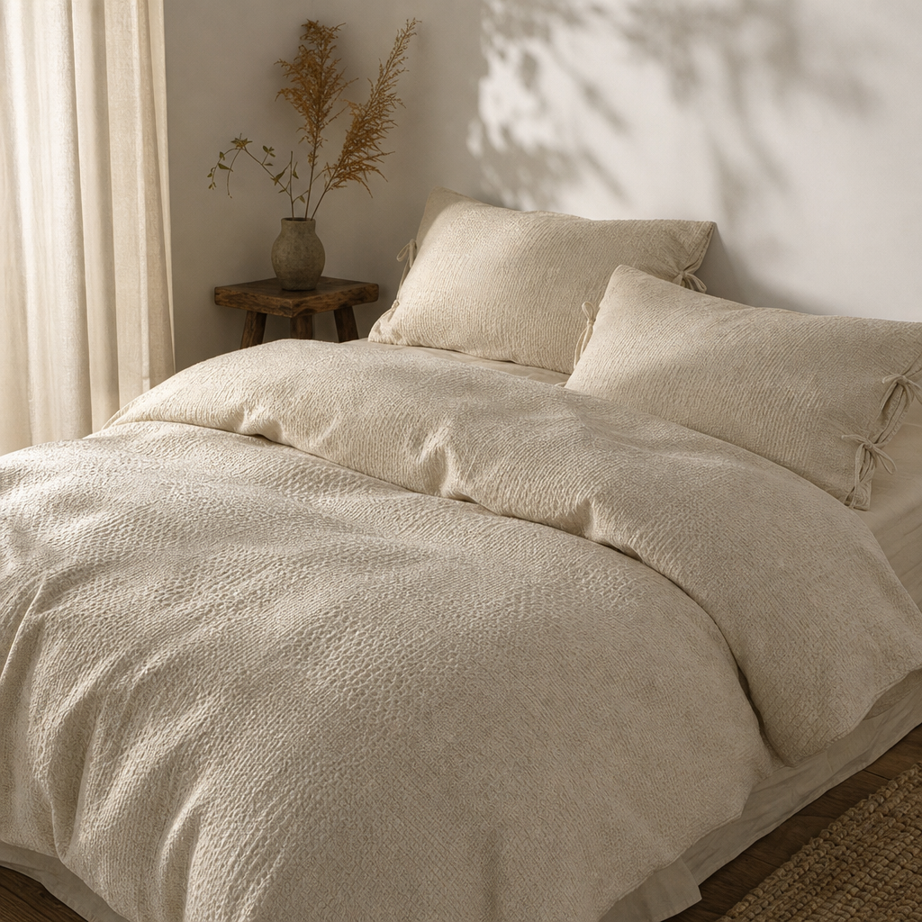 90% Cotton 10% Linen 4-Piece Fitted Sheet Bedding Set – Breathable & Soft