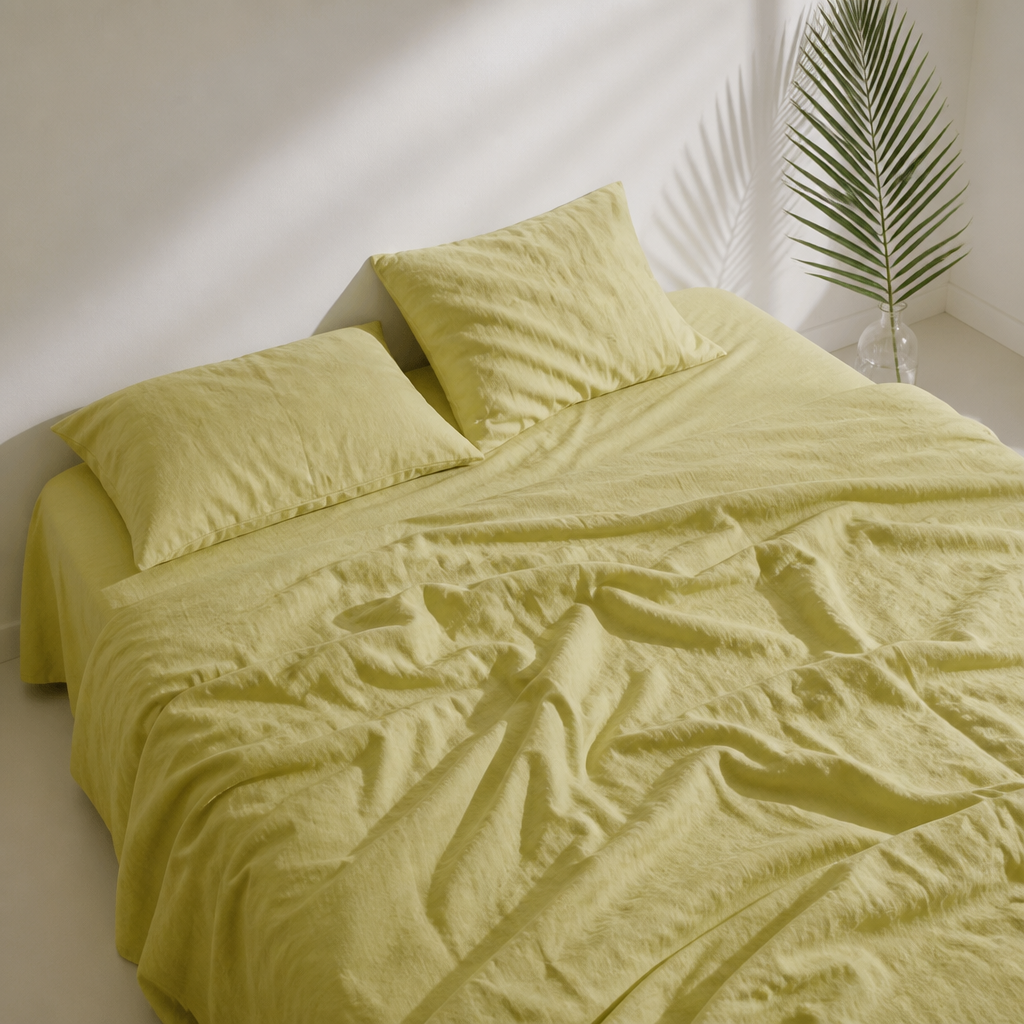 Washed Pure Linen 4-Piece Fitted Sheet Bedding Set – Nordic Style Solid Color