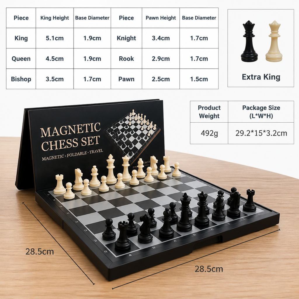 Magnetic Folding Chess Board – Portable Travel Chess Set with Storage Box