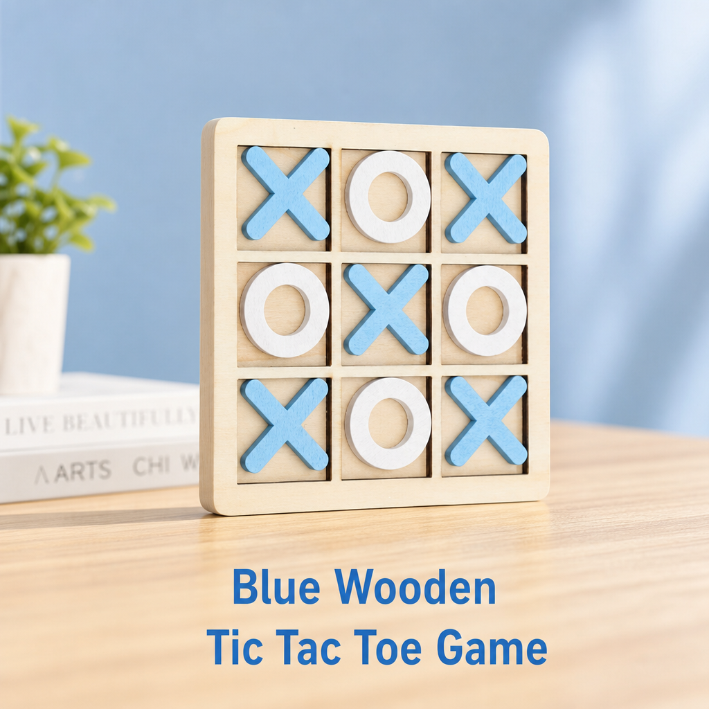 Wooden Tic Tac Toe Game Set Classic XO Board Portable Strategy Game