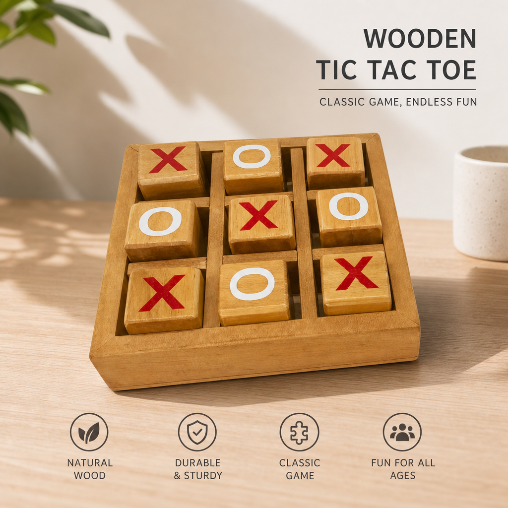 Interactive Wooden Tic Tac Toe Game Set – Classic XO Strategy Board