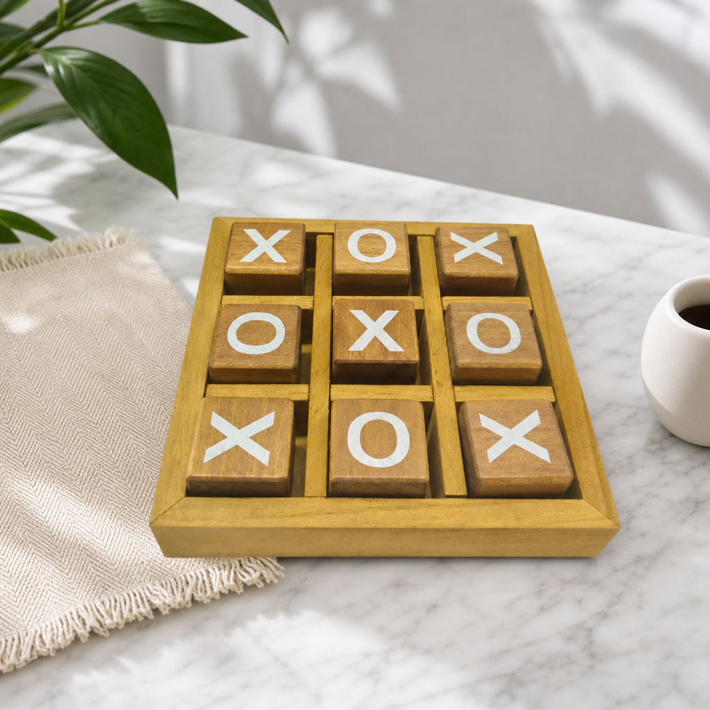 Interactive Wooden Tic Tac Toe Game Set – Classic XO Strategy Board