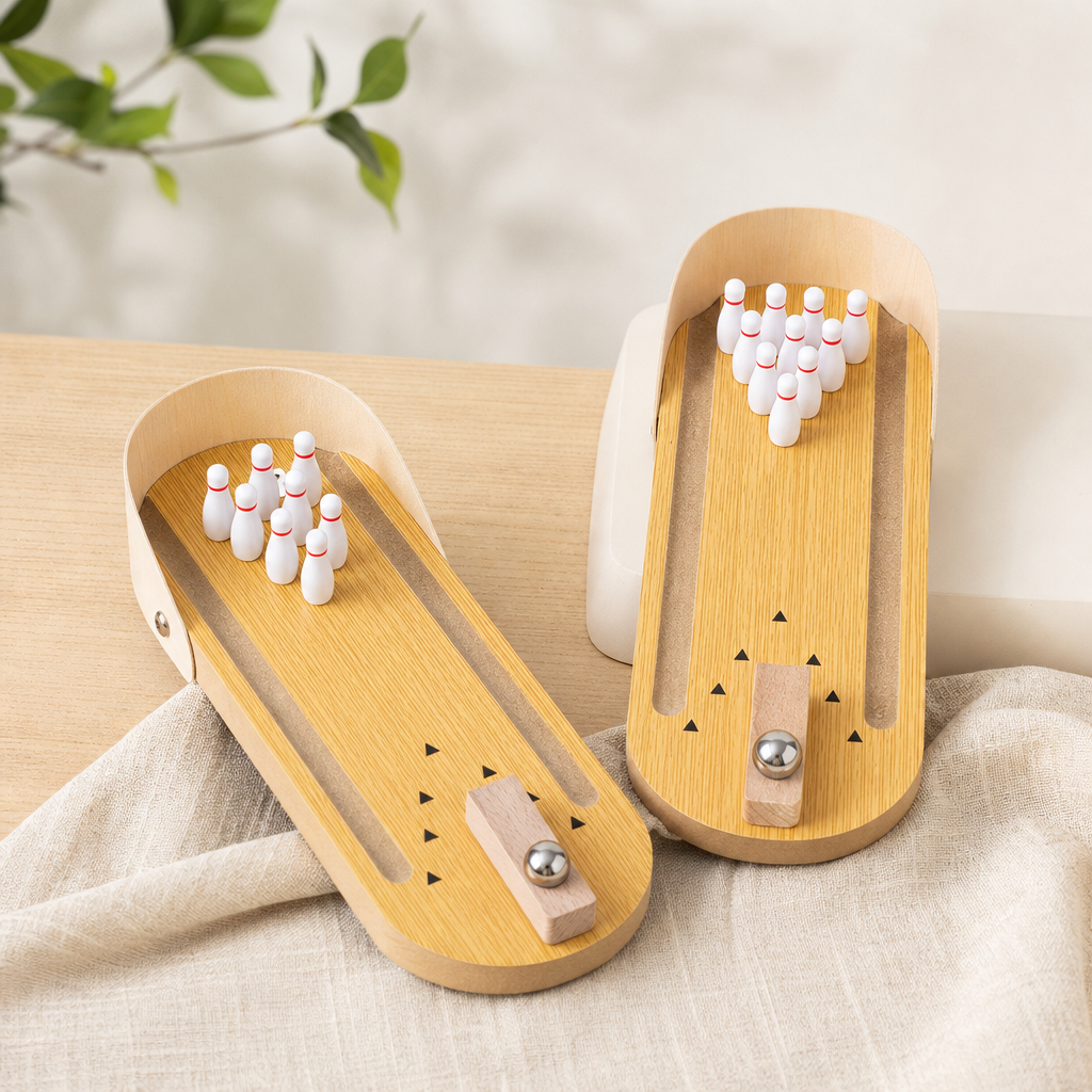 Wooden Mini Bowling Game Set – Portable Tabletop Bowling Toy