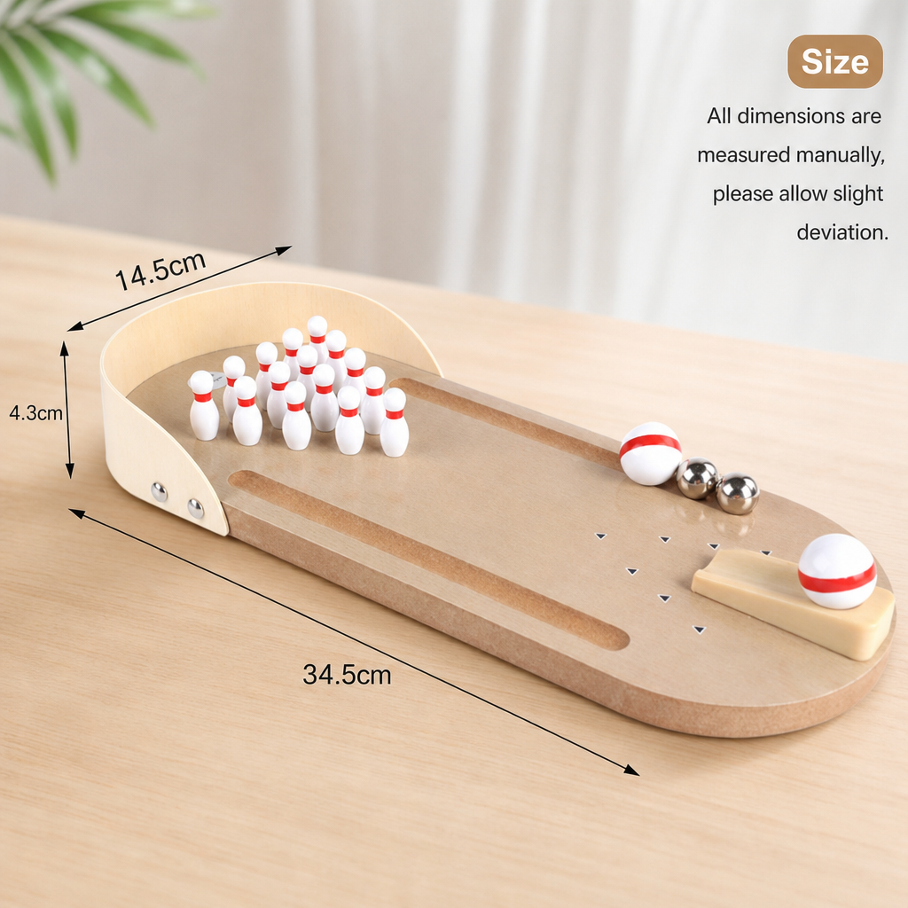 Wooden Mini Bowling Game Set – Natural Wood Tabletop Bowling Toy