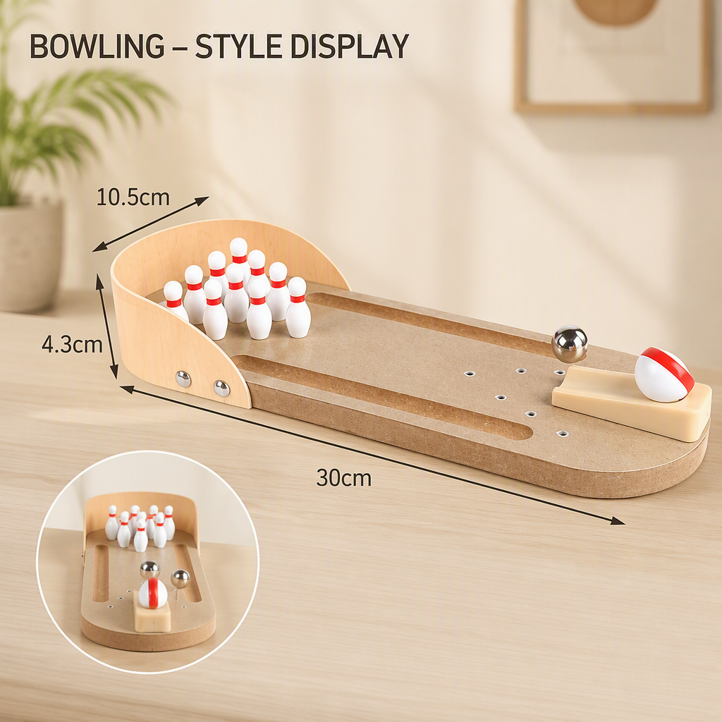 Wooden Mini Bowling Game Set – Natural Wood Tabletop Bowling Toy