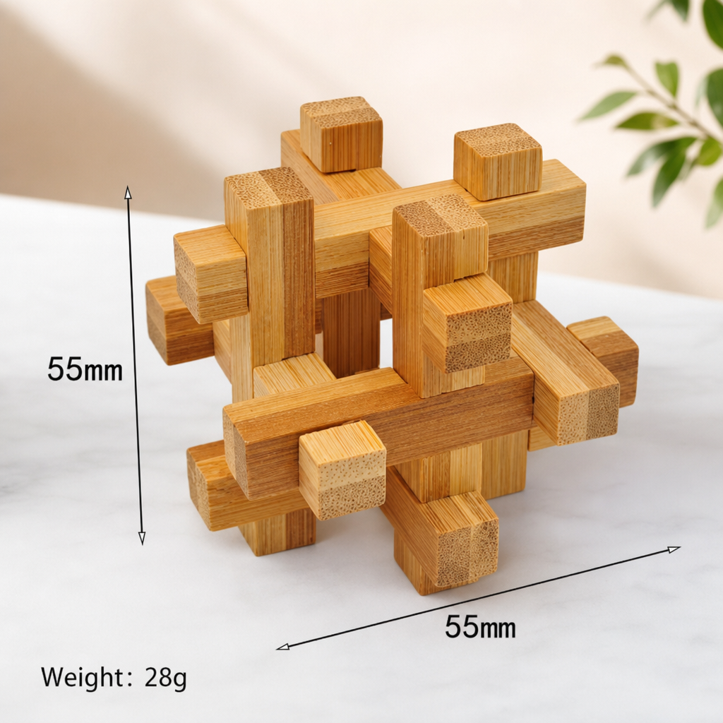 Bamboo Kong Ming Lock Puzzle – Traditional Wooden Brain Teaser Toy