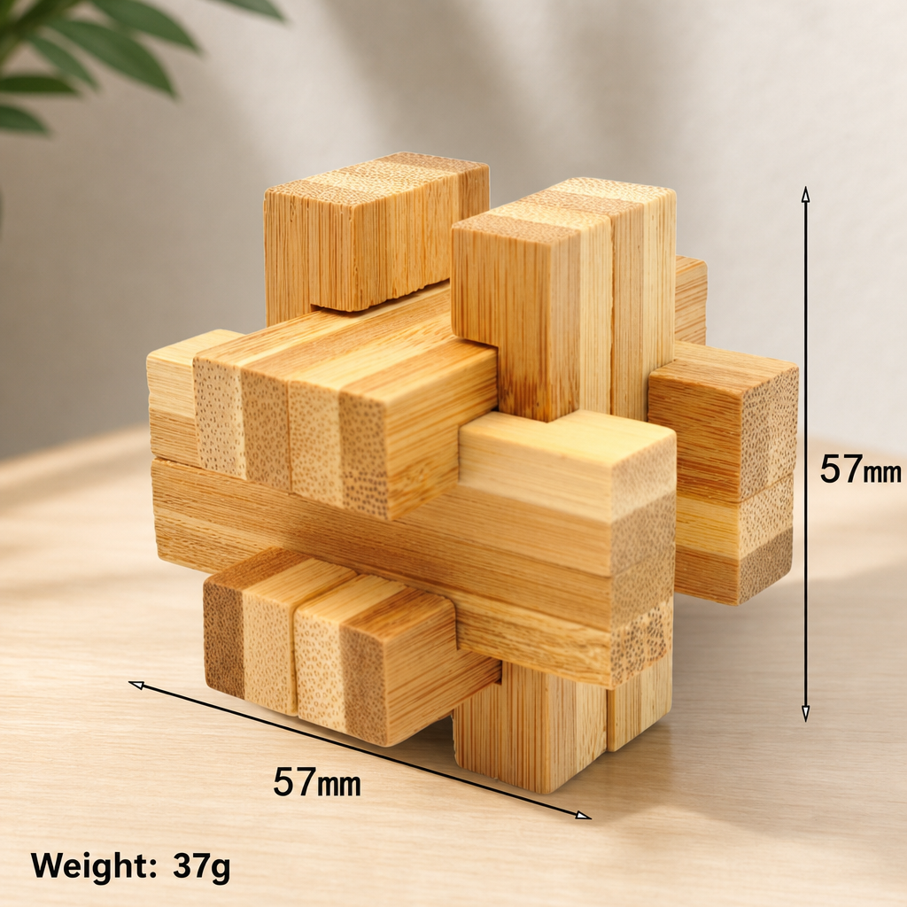 Bamboo Kong Ming Lock Puzzle – Traditional Wooden Brain Teaser Toy