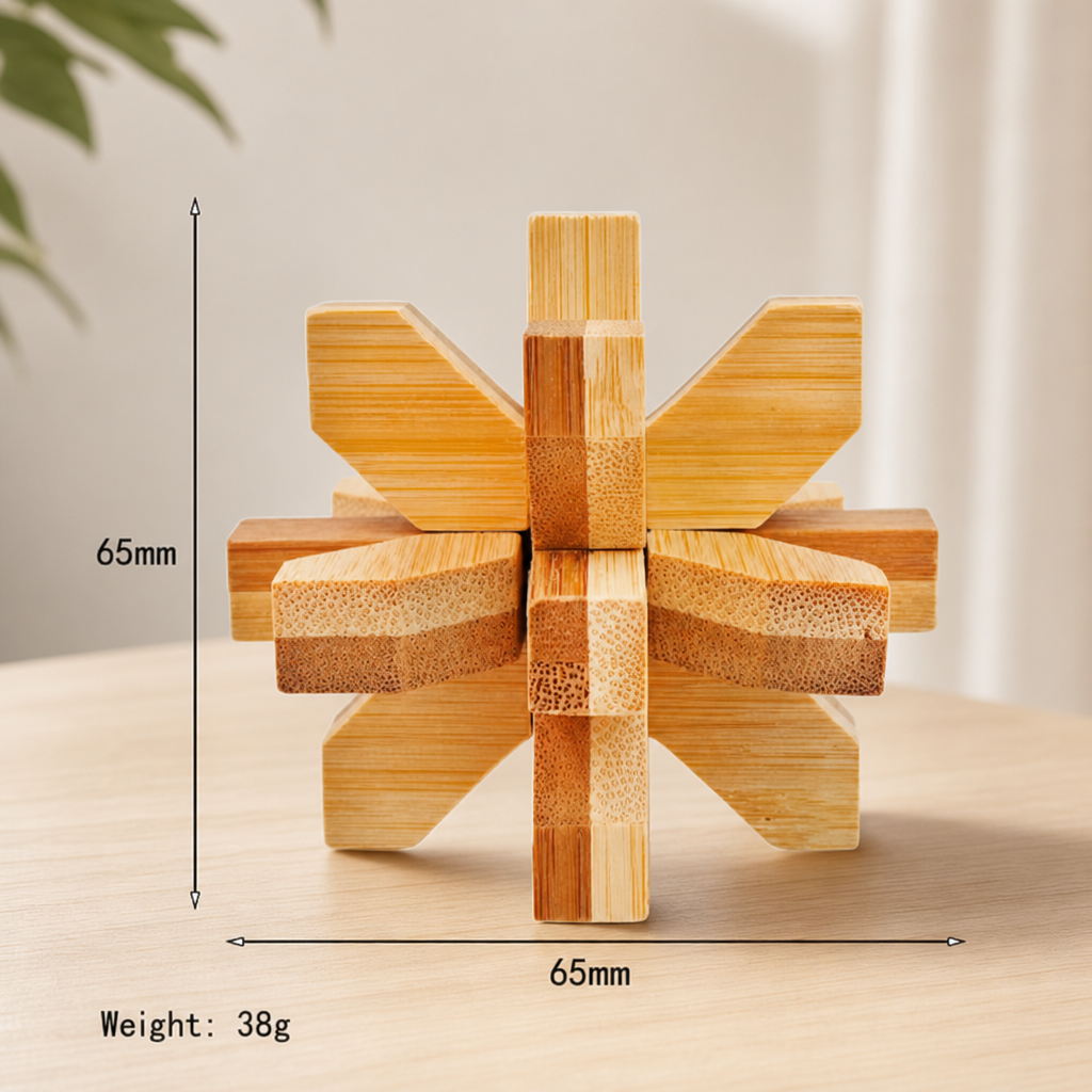 Bamboo Kong Ming Lock Puzzle – Traditional Wooden Brain Teaser Toy