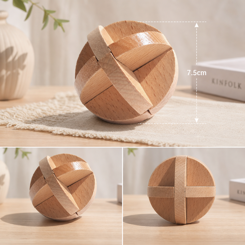 Beech Wood Six-Way Kong Ming Lock Puzzle – Traditional Luban Lock Brain Teaser Toy