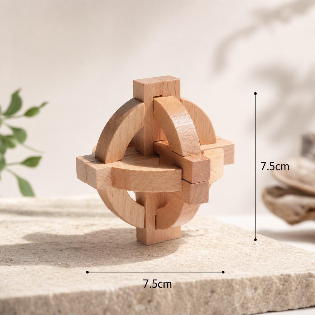 Beech Wood Six-Way Kong Ming Lock Puzzle – Traditional Luban Lock Brain Teaser Toy