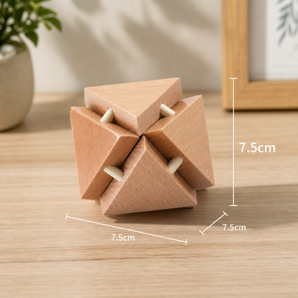 Beech Wood Six-Way Kong Ming Lock Puzzle – Traditional Luban Lock Brain Teaser Toy