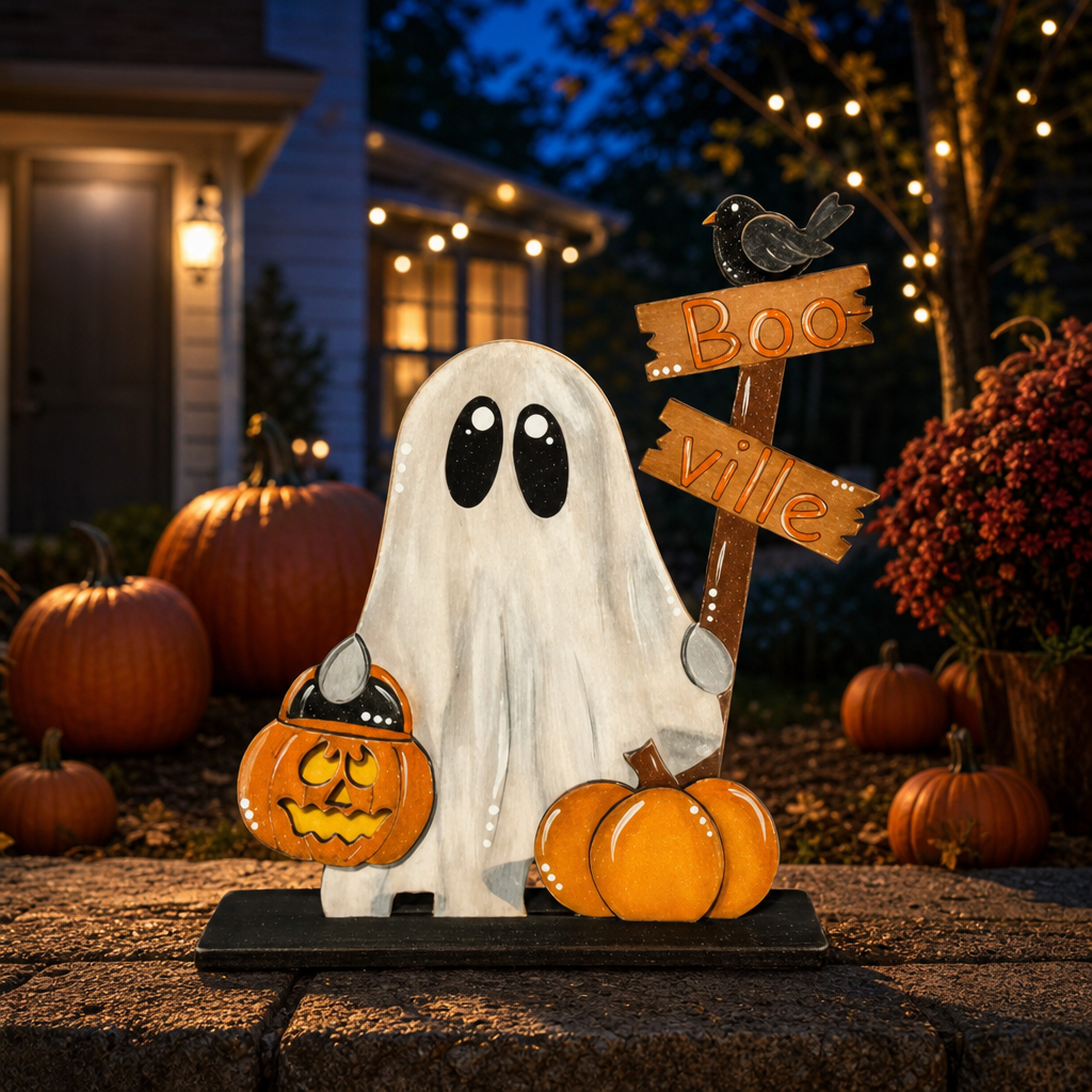 Halloween Wooden Ghost Tabletop Decor – Freestanding Ghost Figure
