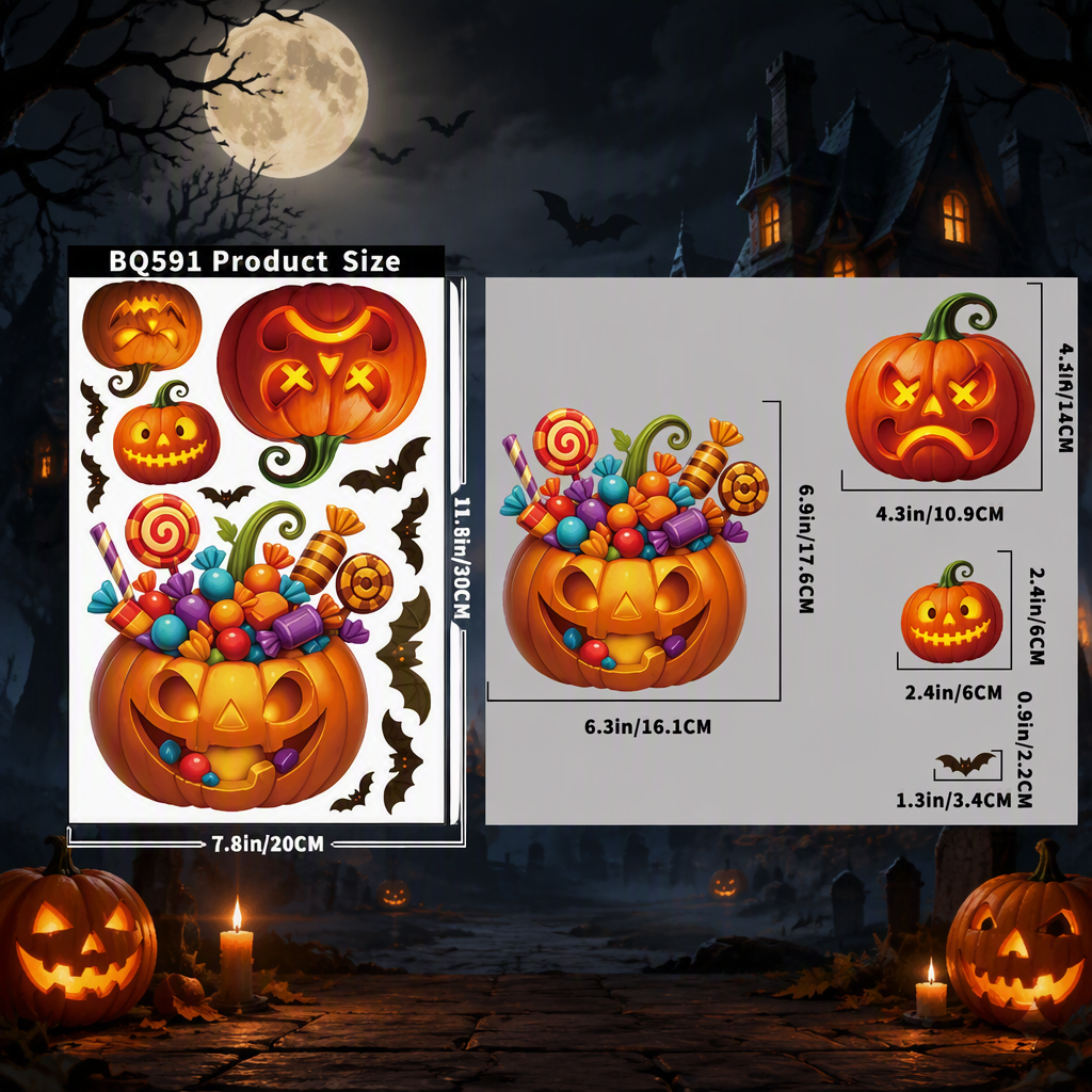 Halloween Pumpkin Window Stickers – Festive Glass Decals