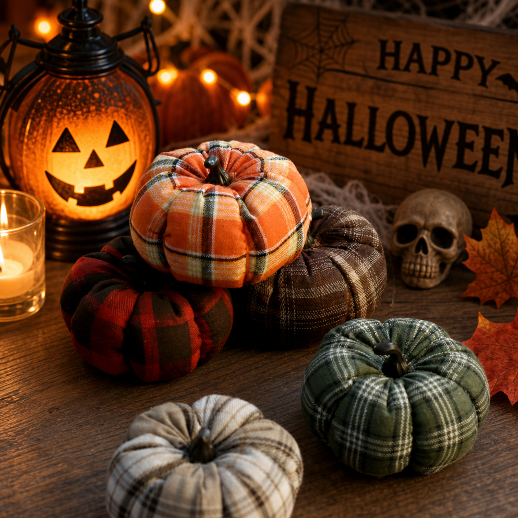 Halloween Harvest Plaid Pumpkin Decor