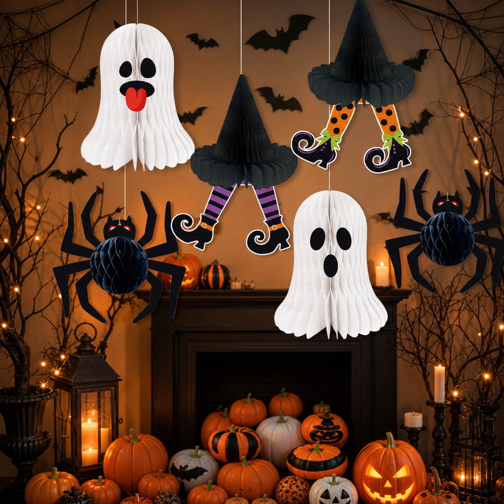 Halloween Ghost Honeycomb Ball Hanging Decor
