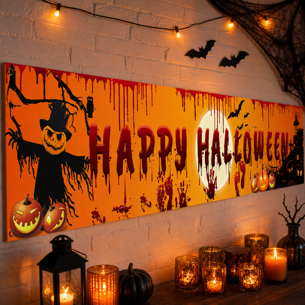 Halloween Party Banner Backdrop – Festive Photo Booth Background Decoration