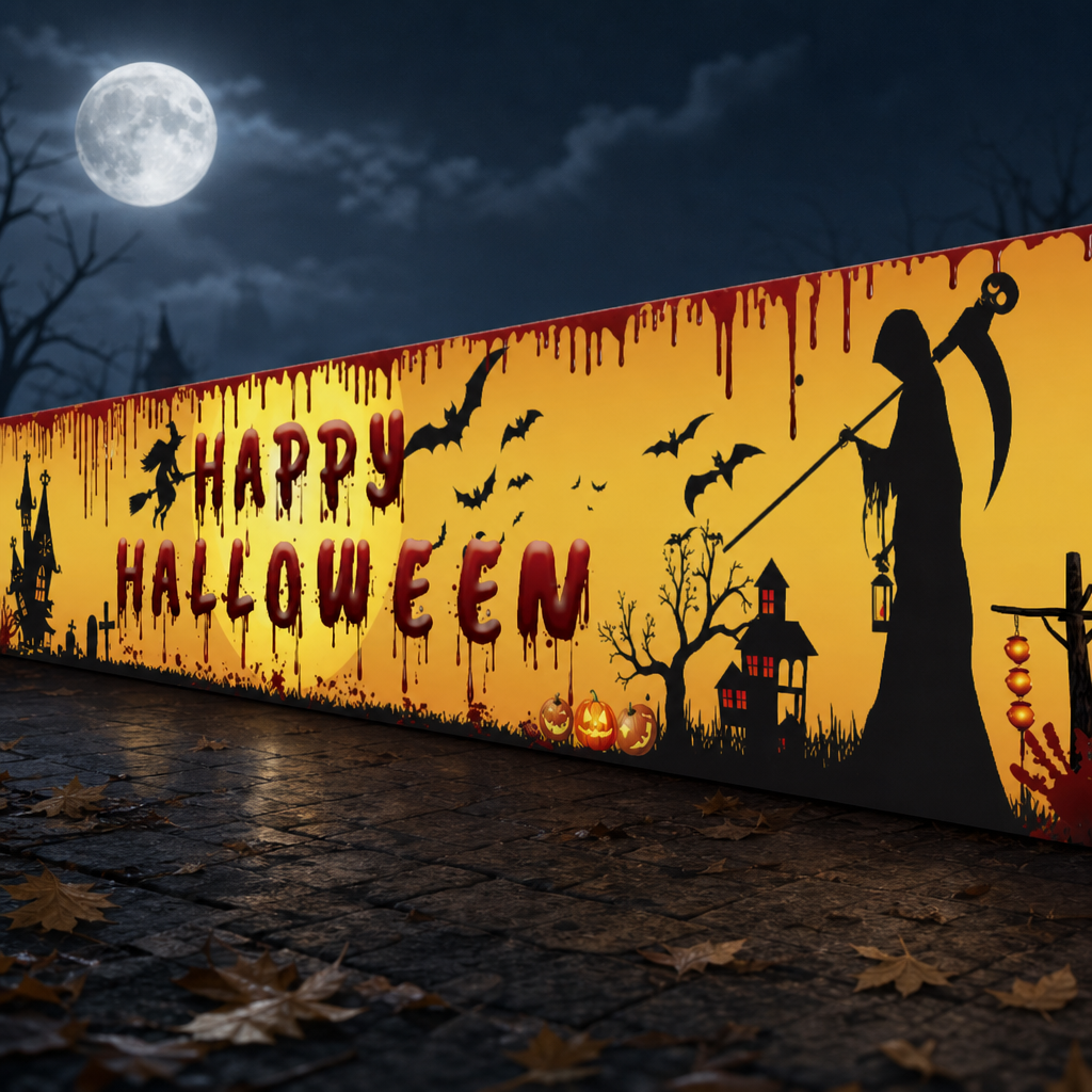 Halloween Party Banner Backdrop – Festive Photo Booth Background Decoration