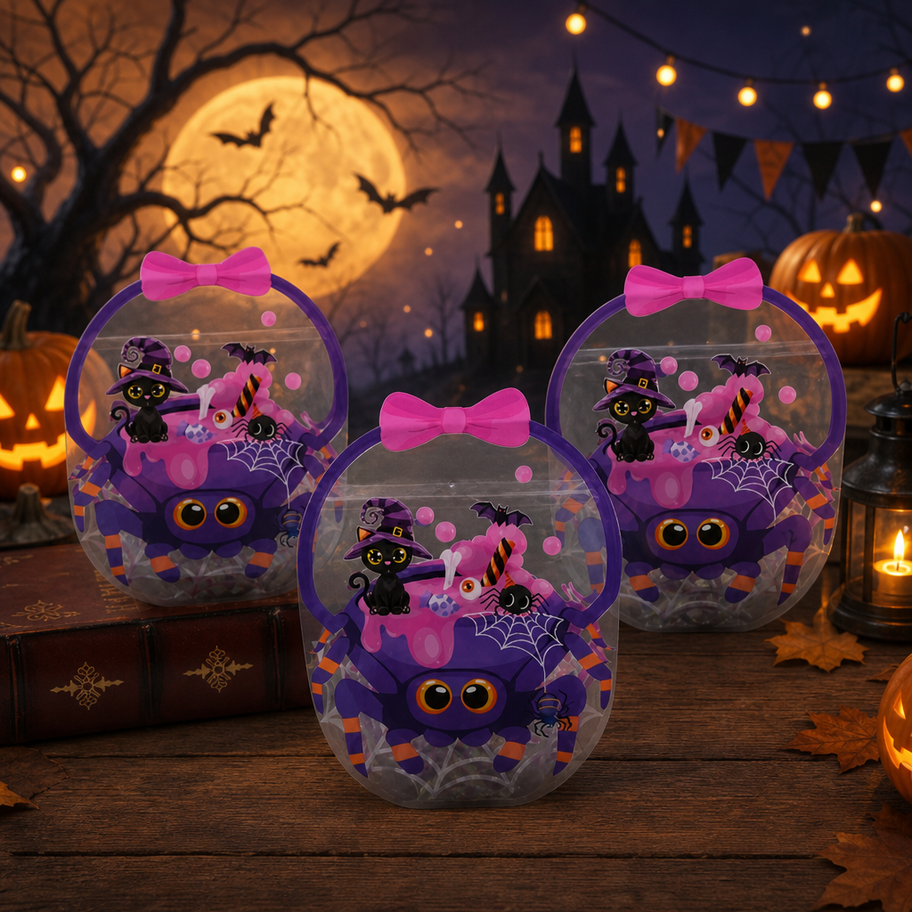 Halloween Transparent Pumpkin Gift Bag – Festive Candy Treat Bag  Description: