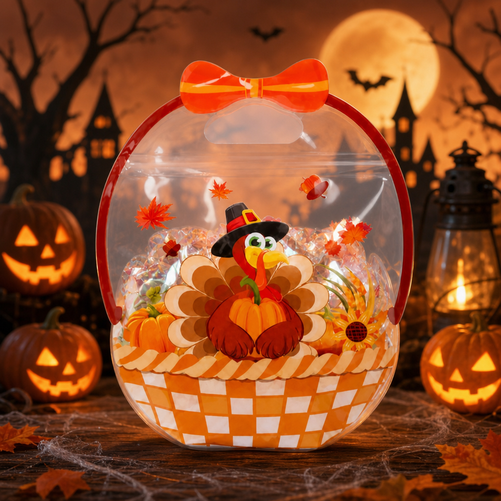 Halloween Transparent Pumpkin Gift Bag – Festive Candy Treat Bag  Description: