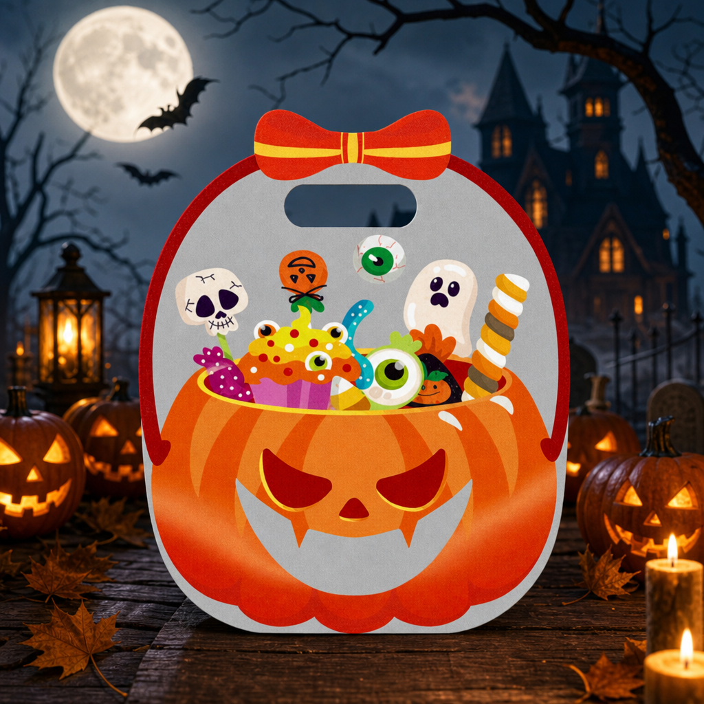 Halloween Transparent Pumpkin Gift Bag – Festive Candy Treat Bag  Description: