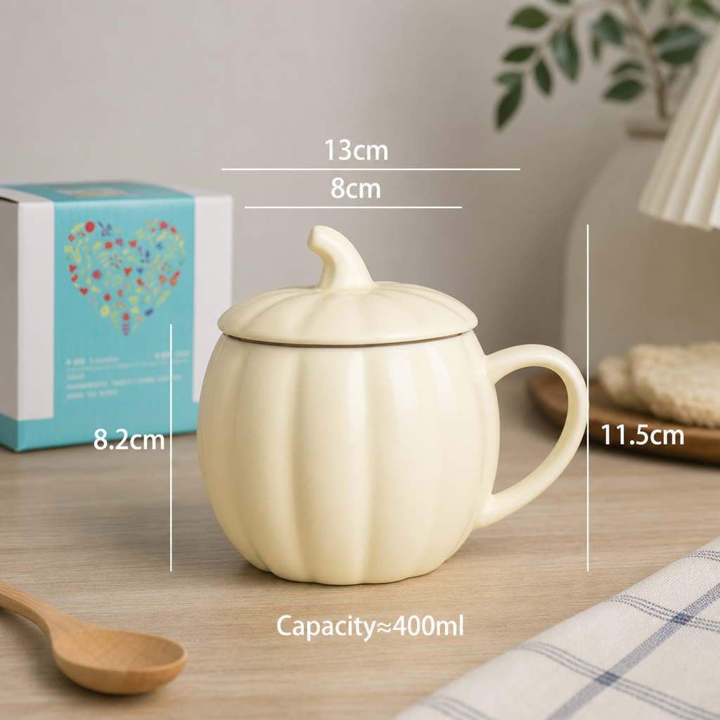 Cute Pumpkin Ceramic Mug with Lid – Creative Halloween Coffee Cup