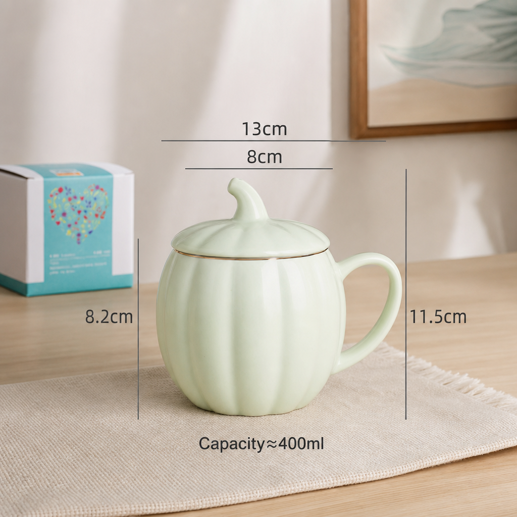 Cute Pumpkin Ceramic Mug with Lid – Creative Halloween Coffee Cup