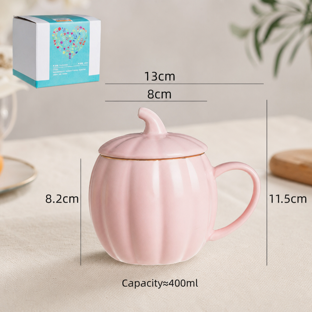 Cute Pumpkin Ceramic Mug with Lid – Creative Halloween Coffee Cup