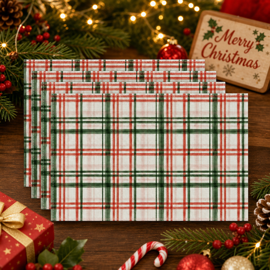 Christmas Linen Placemats Heat Resistant Winter Holiday Table Mats