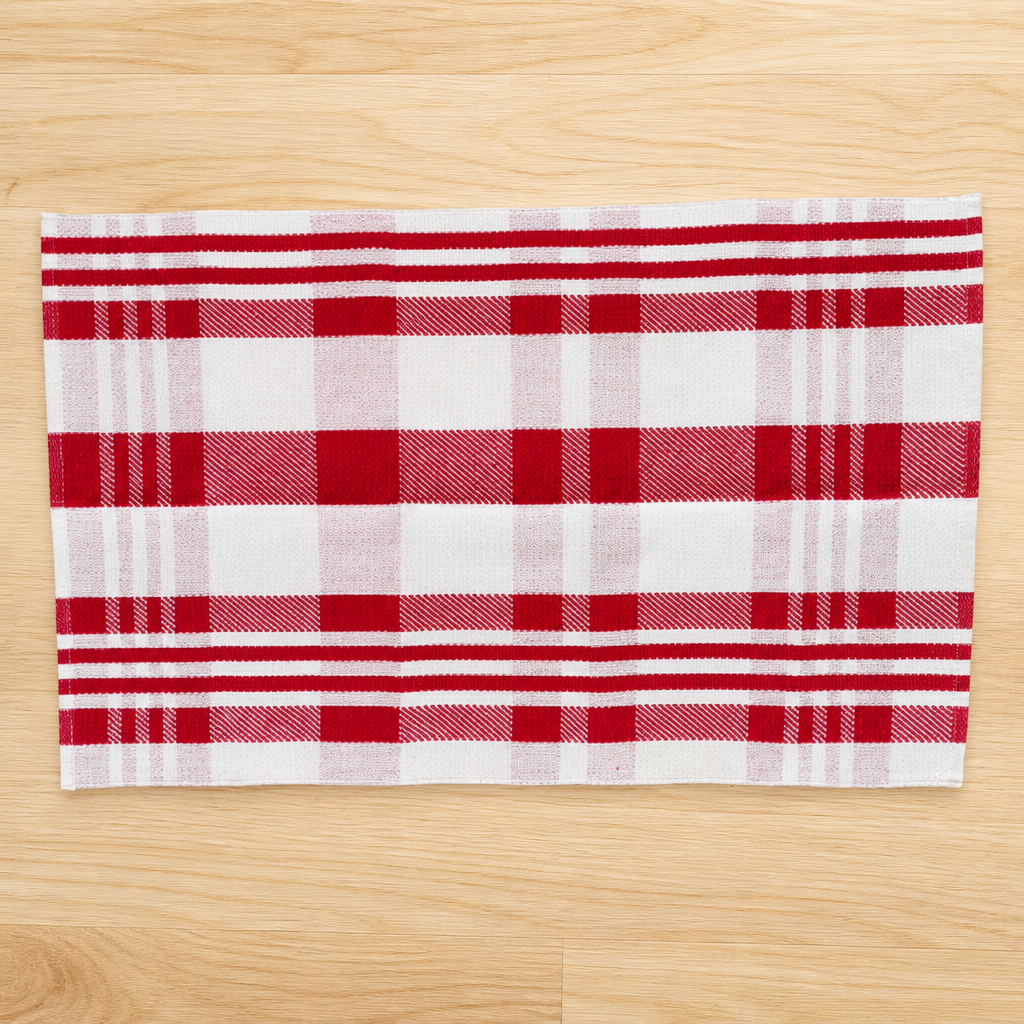 Christmas Cotton Linen Woven Doormat Red White Plaid Holiday Entryway Rug