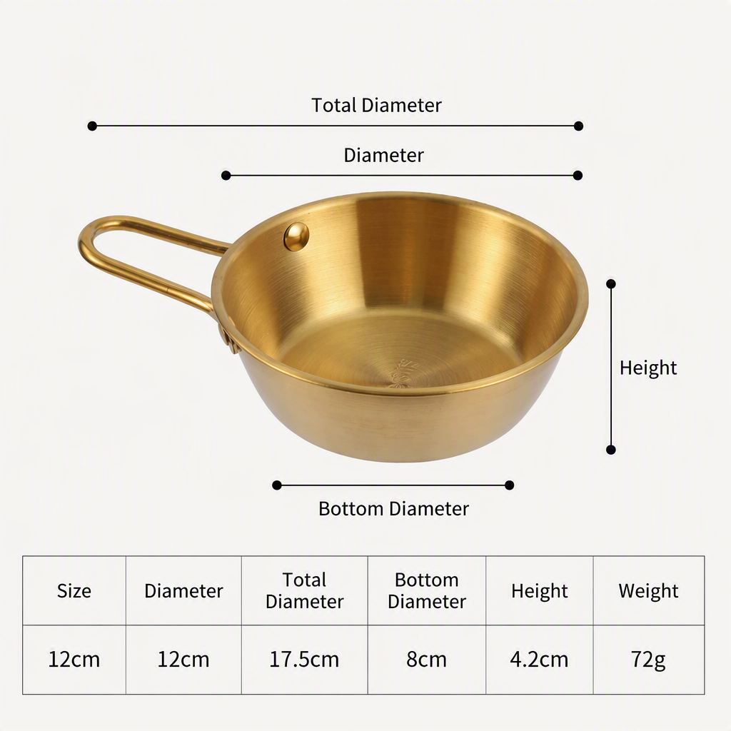 304 Stainless Steel Gold Rice Wine Bowl with Handle Korean Pickle Serving Bowl