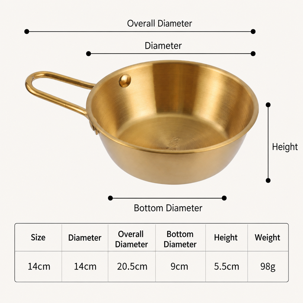 304 Stainless Steel Gold Rice Wine Bowl with Handle Korean Pickle Serving Bowl