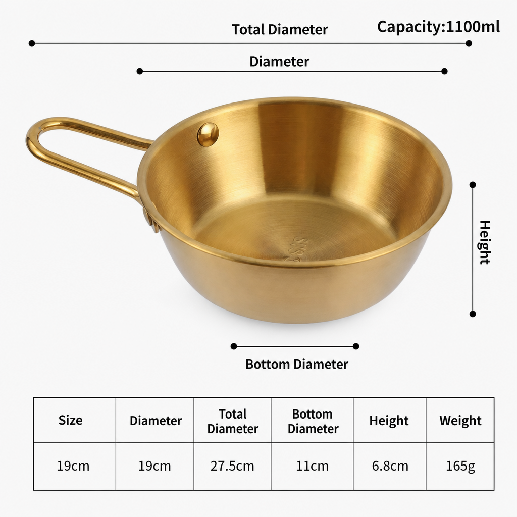 304 Stainless Steel Gold Rice Wine Bowl with Handle Korean Pickle Serving Bowl