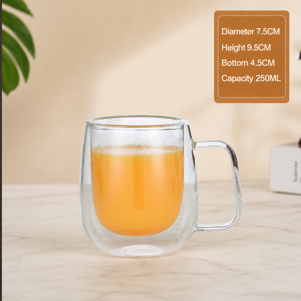 Double Wall Borosilicate Glass Mug with Handle Heat Resistant Drinking Cup