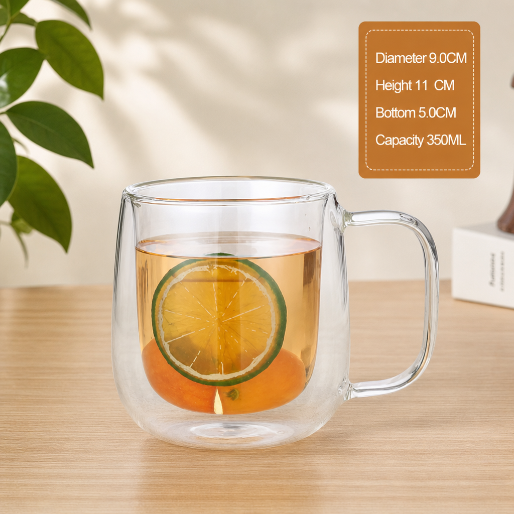 Double Wall Borosilicate Glass Mug with Handle Heat Resistant Drinking Cup