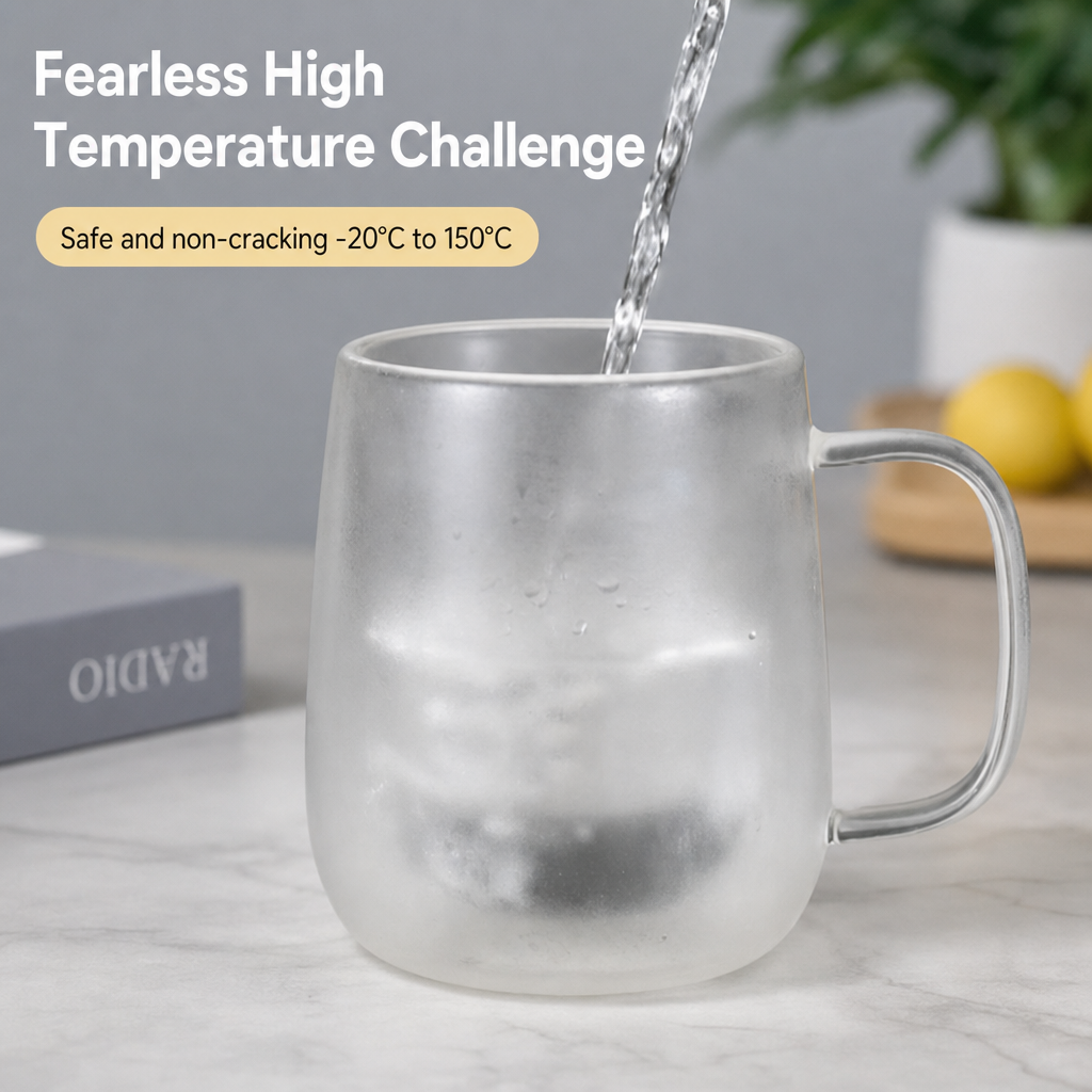 Double Wall Borosilicate Glass Mug with Handle Heat Resistant Drinking Cup