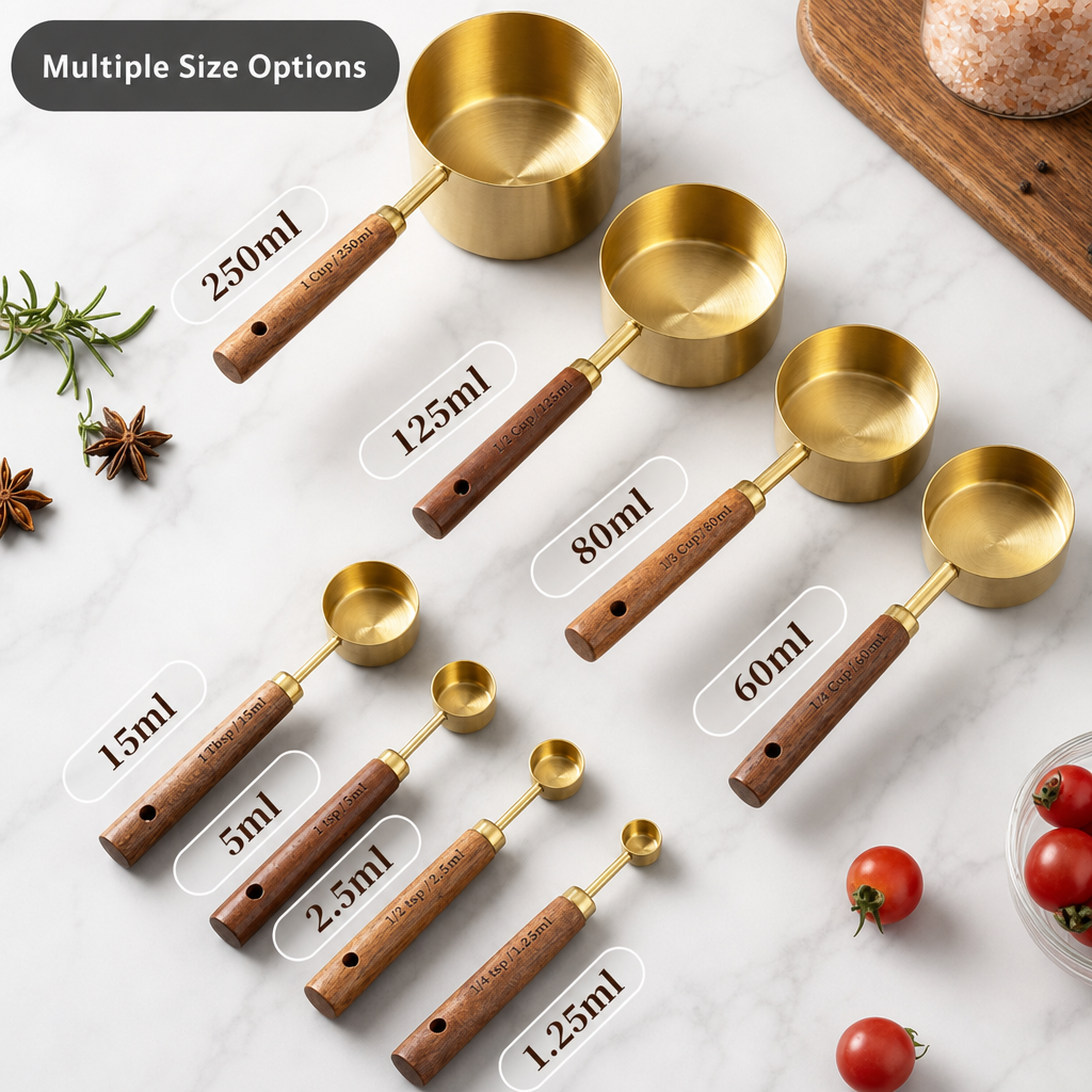 Stainless Steel Measuring Cup & Spoon Set with Acacia Wood Handles
