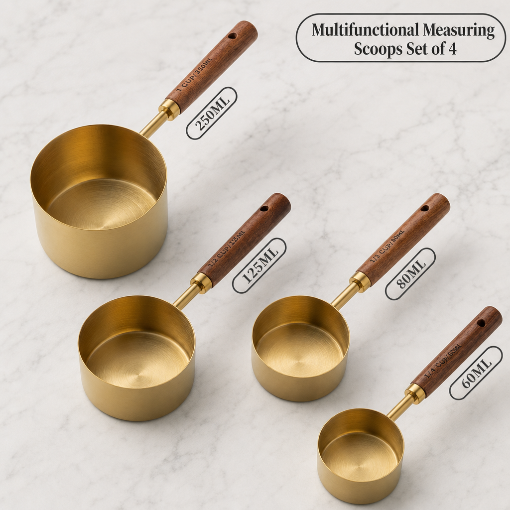 Stainless Steel Measuring Cup & Spoon Set with Acacia Wood Handles