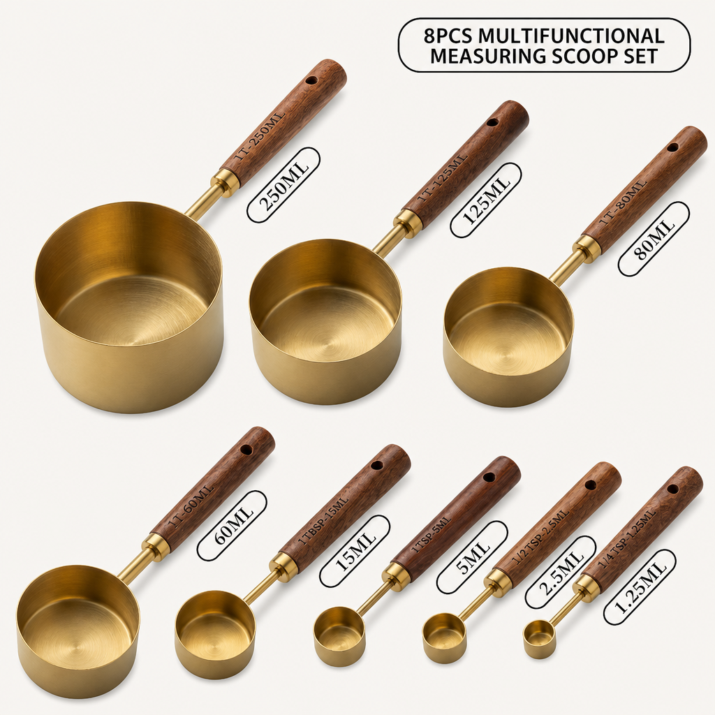 Stainless Steel Measuring Cup & Spoon Set with Acacia Wood Handles