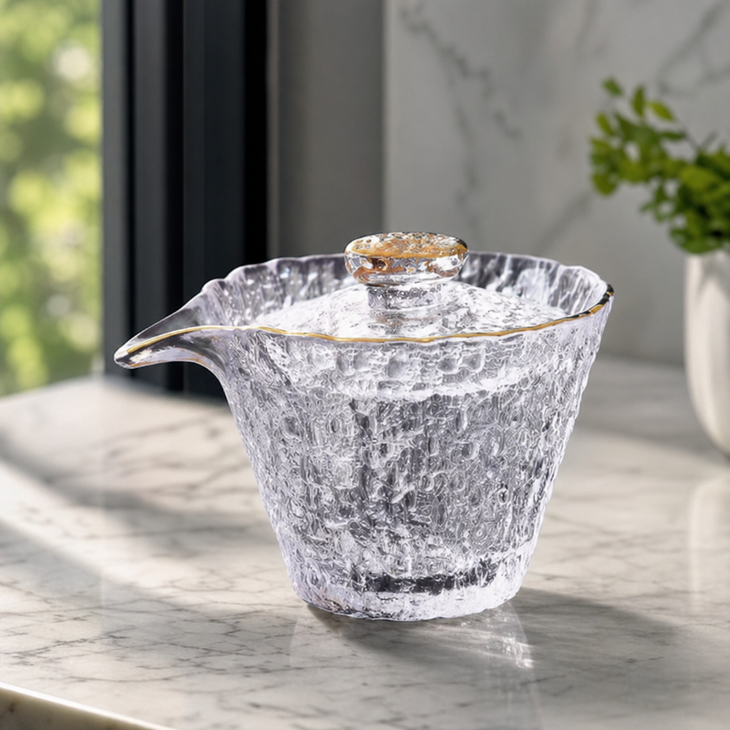 Hammered Glass Gaiwan – Textured Glass Tea Cup with Lid
