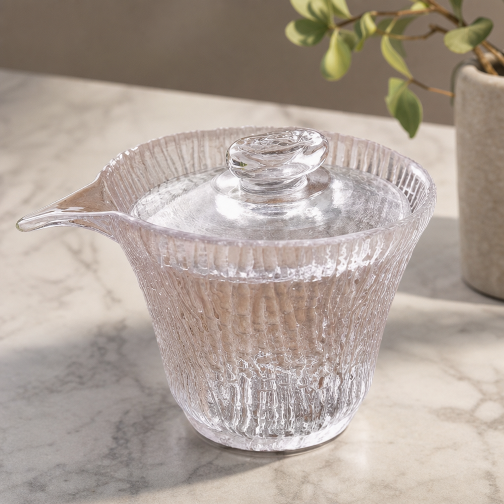 Hammered Glass Gaiwan – Textured Glass Tea Cup with Lid
