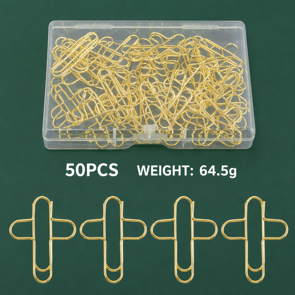 Gold Cross Paper Clips – Creative Metal Cross Shaped Paper Clips