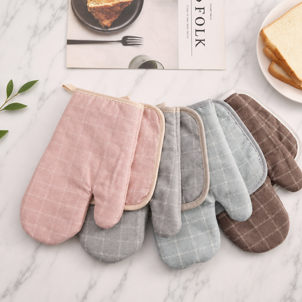 Cotton Checkered Oven Mitt & Pot Holder Set