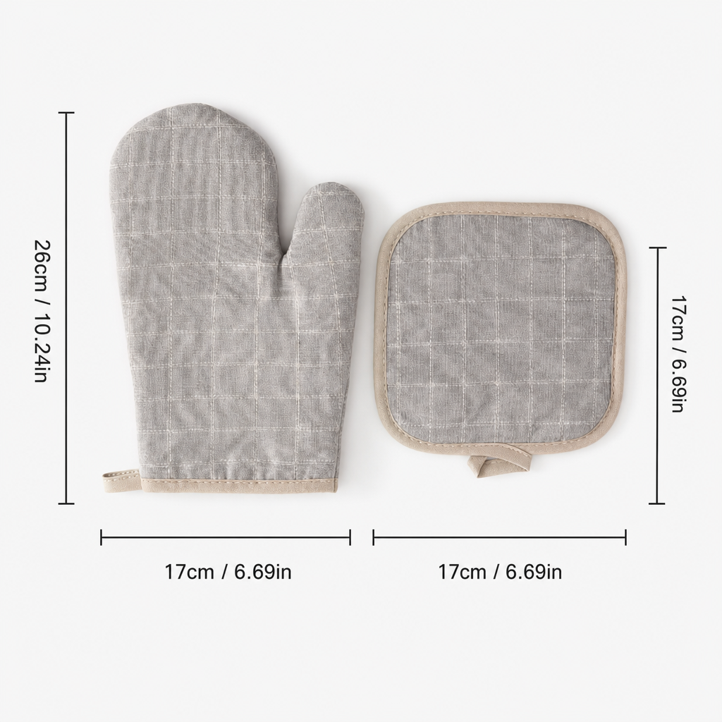 Cotton Checkered Oven Mitt & Pot Holder Set