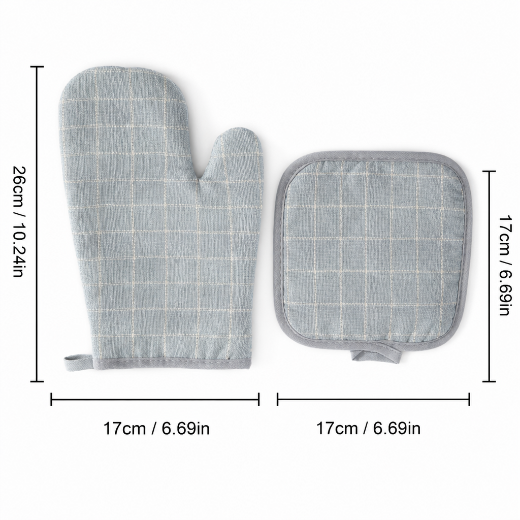Cotton Checkered Oven Mitt & Pot Holder Set