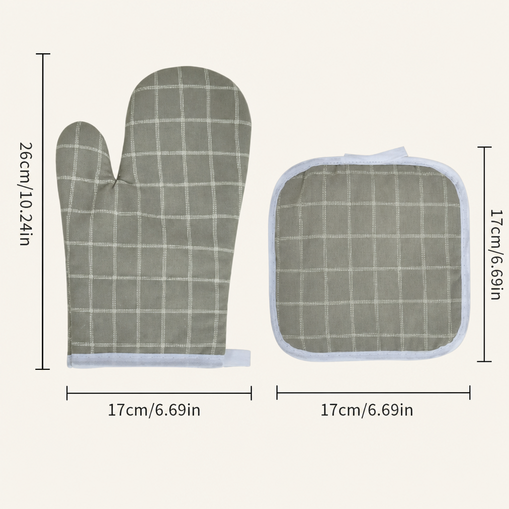 Cotton Checkered Oven Mitt & Pot Holder Set
