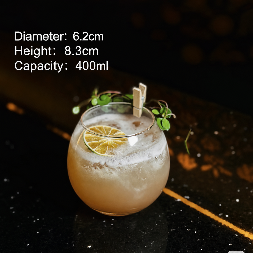400 Ml Round Cocktail Glass, Clear Bubble Drinking Glass, Modern Tumbler