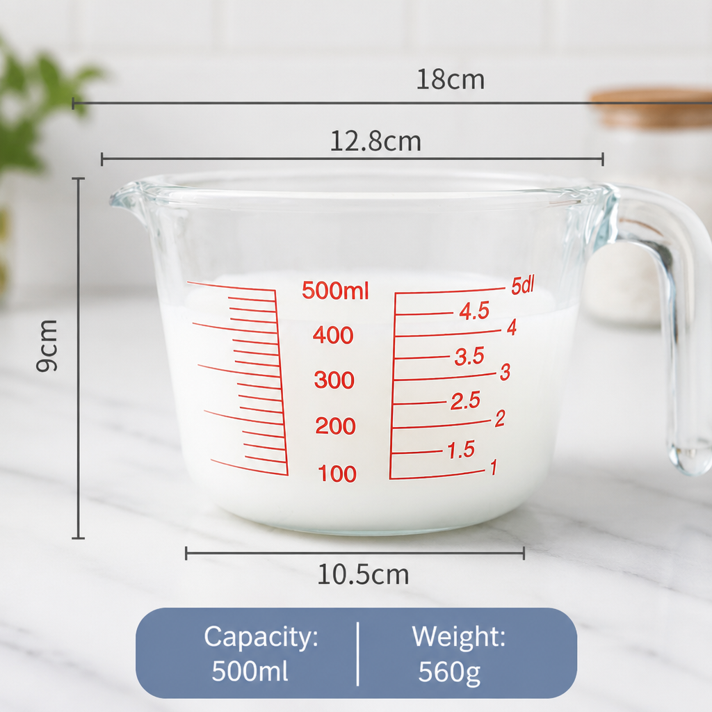 Borosilicate Glass Measuring Cup with Scale & Handle
