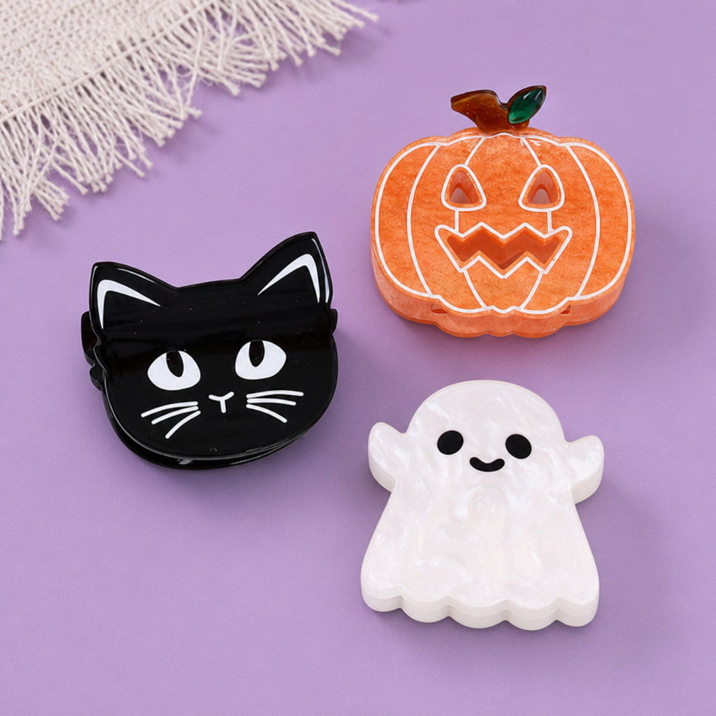Halloween Black Cat Pumpkin Ghost Hair Claw Clip