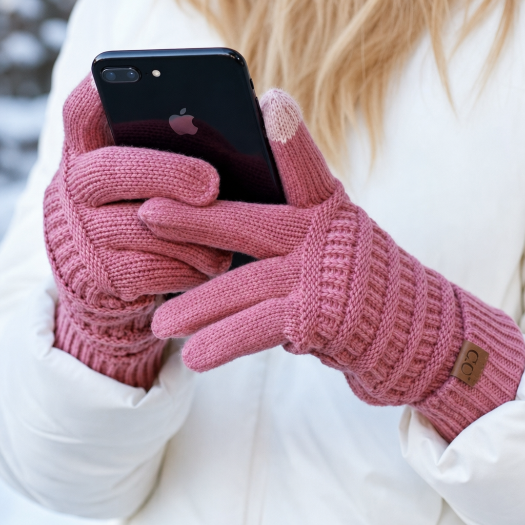 Knitted Winter Gloves – Fold-Over Cuff Touchscreen Gloves